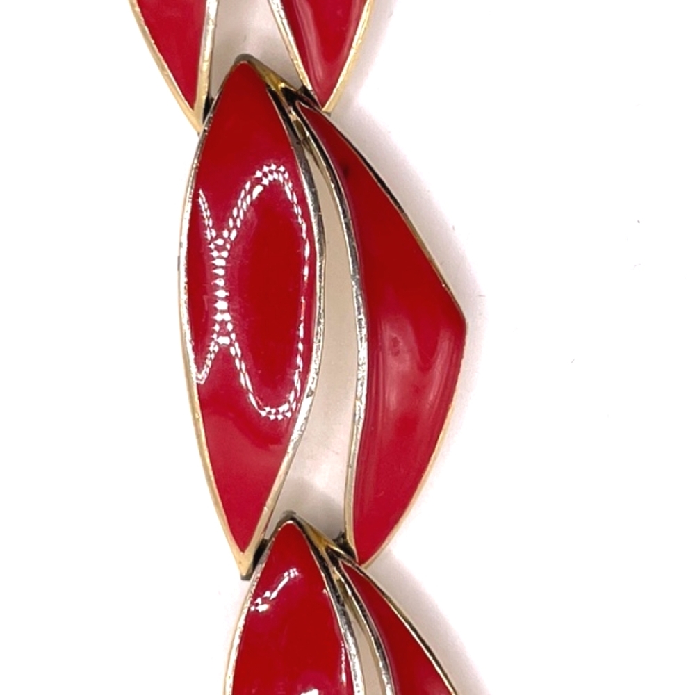 Trifari Signed Vintage Red Enamel Link Bracelet - Picture 9 of 13